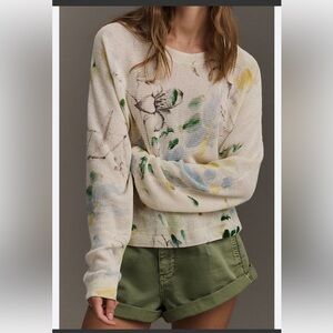 Anthropologie Printed Linen Pullover Lightweight Sweater